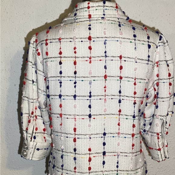 Dolce Cabo Crop 3/4 Sleeve Tweed Pearl jacket size medium - Picture 5 of 8